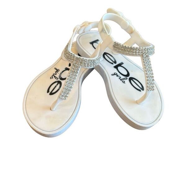 Bebe White Jeweled Sandals Size L 9/10 Kids - Picture 1 of 10